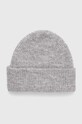 Czapka z domieszką wełny damska beanie kolor szary gruba szary RW23.CAD701