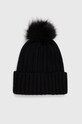 Czapka damska beanie z domieszką wełny kolor czarny gruba czarny RW23.CAD802