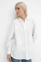 biały Koszula bawełniana damska z ozdobnym haftem kolor biały Damski
