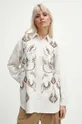 Koszula z domieszką lnu damska z ozdobną aplikacją kolor beżowy beżowy