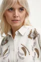 Koszula z domieszką lnu damska z ozdobną aplikacją kolor beżowy Damski