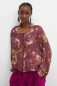 fioletowy Koszula z domieszką jedwabiu damska wzorzysta kolor fioletowy Damski