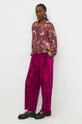 Koszula z domieszką jedwabiu damska wzorzysta kolor fioletowy fioletowy