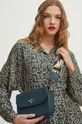 Tričko s prímesou hodvábu dámske so vzorom tyrkysová farba Dámsky