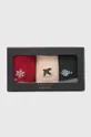 multicolor Skarpetki bawełniane damskie świąteczne z ozdobnym haftem (3-pack)