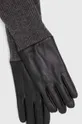 Rękawiczki skórzane damskie z wełną kolor czarny czarny