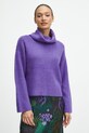 Sweter z domieszką wełny damski gładki kolor fioletowy fioletowy RW23.SWD805