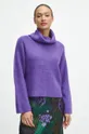 fioletowy Sweter z domieszką wełny damski gładki kolor fioletowy
