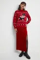 Sweter damski z motywem świątecznym kolor czerwony czerwony