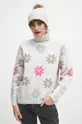 beżowy Sweter z domieszką wełny damski wzorzysty kolor beżowy