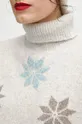 Sweter z domieszką wełny damski wzorzysty kolor beżowy Damski