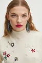 beżowy Sweter damski z aplikacją kolor beżowy