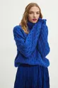 niebieski Sweter damski z domieszką wełny kolor niebieski