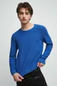 niebieski Sweter bawełniany męski z fakturą kolor niebieski