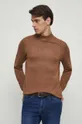 brązowy Sweter męski gładki kolor brązowy