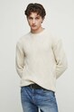Sweter bawełniany męski z fakturą kolor beżowy beżowy RW23.SWM503