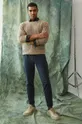 beżowy Sweter z domieszką wełny męski melanżowy kolor beżowy Męski
