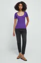 T-shirt bawełniany damski prążkowany z domieszką elastanu kolor fioletowy fioletowy