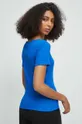 T-shirt bawełniany damski prążkowany z domieszką elastanu kolor niebieski 95 % Bawełna, 5 % Elastan