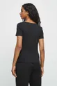 T-shirt bawełniany damski prążkowany z domieszką elastanu kolor czarny czarny