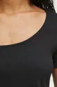 T-shirt bawełniany damski prążkowany z domieszką elastanu kolor czarny Damski