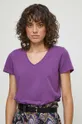 fioletowy T-shirt bawełniany damski gładki z domieszką elastanu kolor fioletowy
