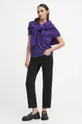 T-shirt bawełniany damski gładki kolor fioletowy fioletowy