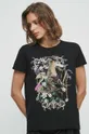 T-shirt bawełniany damski z nadrukiem z kolekcji na Dzień Psa kolor czarny czarny