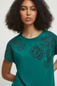 zielony T-shirt bawełniany damski z nadrukiem kolor zielony