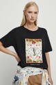T-shirt bawełniany damski - Kolekcja jubileuszowa. 2023 Rok Wisławy Szymborskiej x Medicine, kolor czarny czarny RW23.TSD353