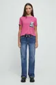 T-shirt bawełniany damski z kolekcji Graficzny Atlas Zwierząt kolor różowy 100 % Bawełna