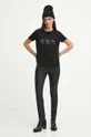 T-shirt bawełniany damski z domieszką elastanu kolor czarny czarny