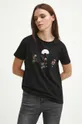 czarny T-shirt bawełniany damski z domieszką elastanu kolor czarny
