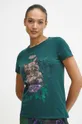 turkusowy T-shirt bawełniany damski z nadrukiem kolor turkusowy