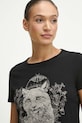 T-shirt bawełniany damski z nadrukiem kolor czarny czarny RW23.TSD802