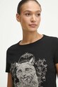 T-shirt bawełniany damski z nadrukiem kolor czarny czarny RW23.TSD802