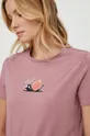 T-shirt bawełniany damski z domieszką elastanu z nadrukiem kolor różowy różowy