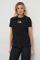 czarny T-shirt bawełniany damski z domieszką elastanu z nadrukiem kolor czarny Damski