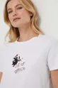T-shirt bawełniany damski z domieszką elastanu z nadrukiem kolor biały biały