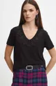 czarny T-shirt damski z aplikacją kolor czarny
