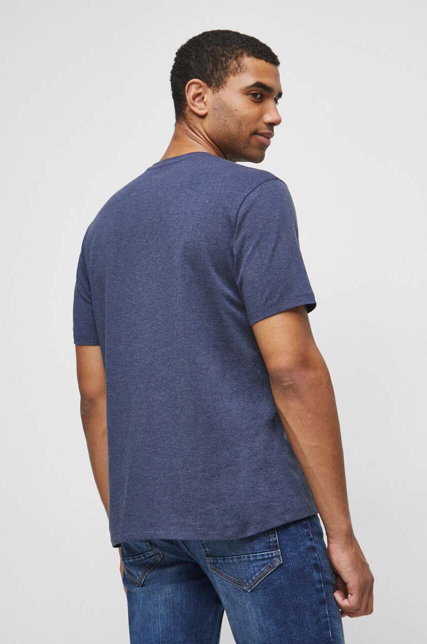 T-shirt męski z melanżowej dzianiny kolor granatowy 57 % Bawełna, 38 % Poliester, 5 % Elastan