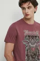 fioletowy T-shirt bawełniany męski z nadrukiem kolor fioletowy