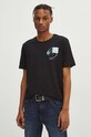 T-shirt bawełniany męski z domieszką elastanu z nadrukiem kolor czarny czarny RW23.TSM917