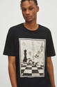 T-shirt bawełniany męski z domieszką elastanu z nadrukiem kolor czarny czarny RW23.TSM933