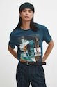 T-shirt bawełniany męski z domieszką elastanu z nadrukiem kolor turkusowy turkusowy RW23.TSMC14