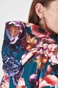 Bluza damska z kapturem w kwiaty kolor turkusowy RW24.BLD400