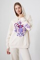 Bluza damska z kapturem z nadrukiem i aplikacją kolor beżowy beżowy RW24.BLD900