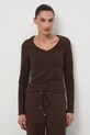Longsleeve bawełniany damski z domieszką elastanu kolor brązowy brązowy RW24.BUD060
