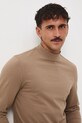 Longsleeve bawełniany męski z domieszką elastanu gładki kolor brązowy brązowy RW24.BUM060