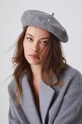 Beret wełniany damski z ozdobną aplikacją kolor szary wełna szary RW24.CAD401